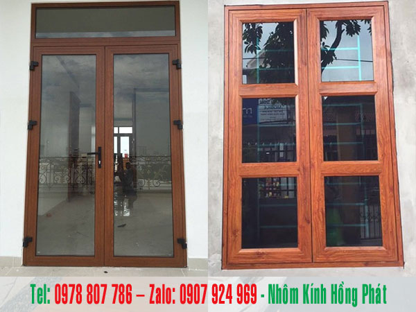 cửa nhôm giả gỗ 2 cánh