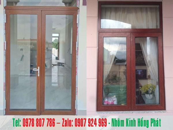 cửa nhôm giả gỗ 2 cánh