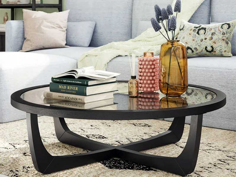 Mẫu bàn kính khung gỗ