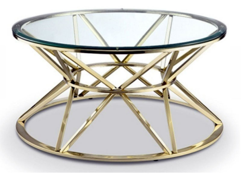 Bàn trà kính cường lực chân inox cho phòng khách hiện đại